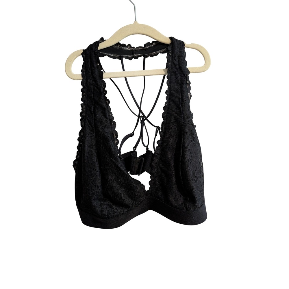 Victoria's Secret PINK Bralette Womens Medium Black Lace Cage Back Strappy